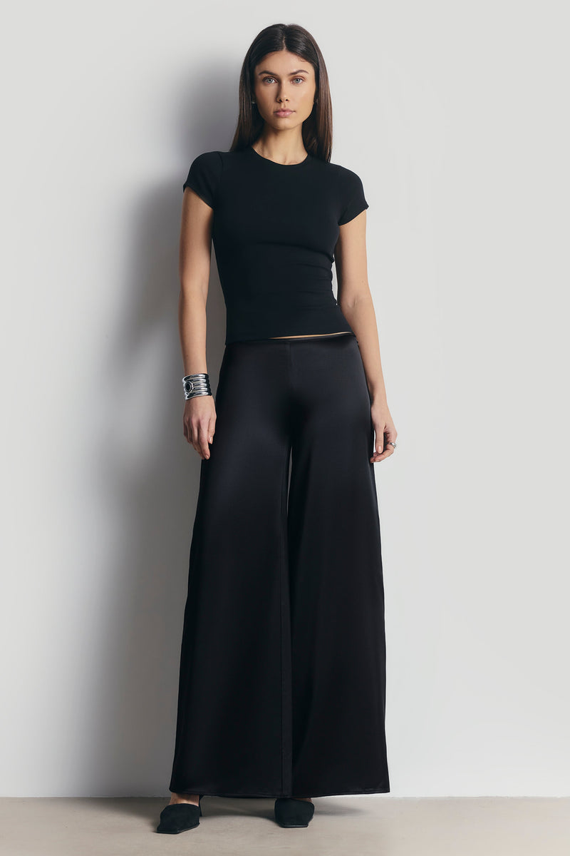 Formal Satin Ultra Wide Leg Trousers - Black