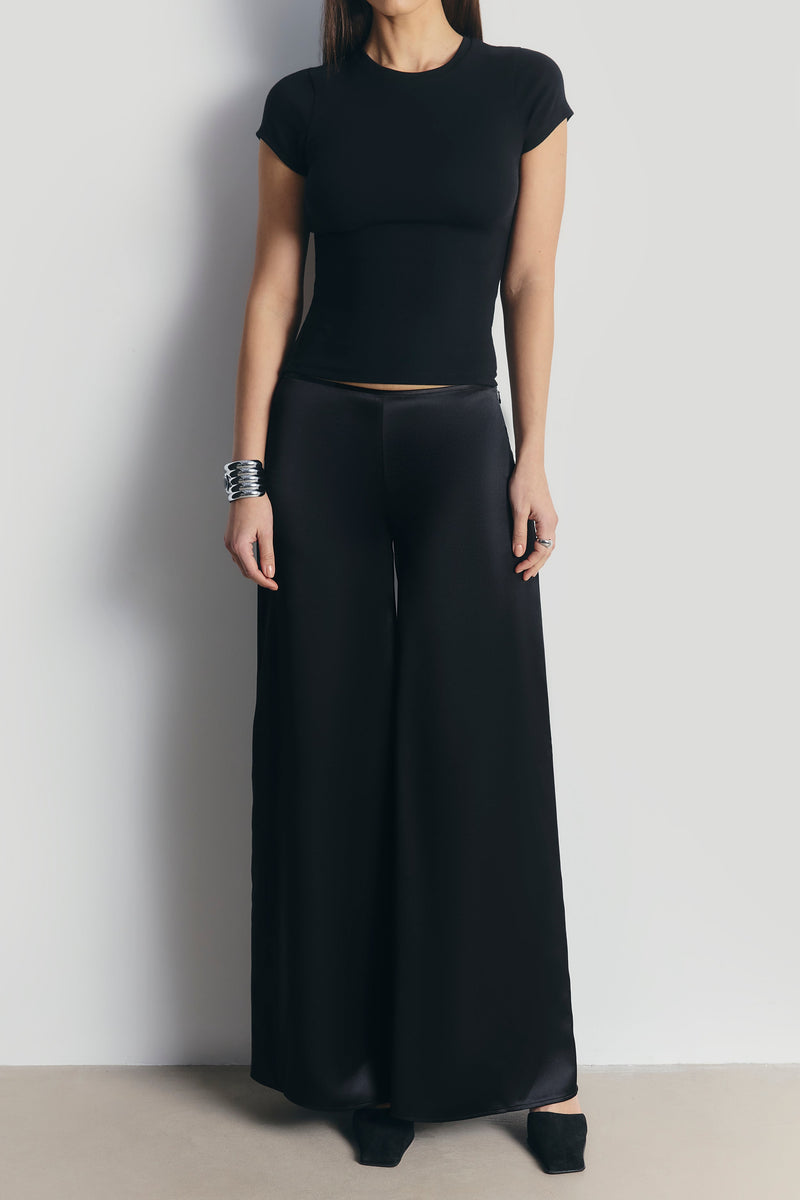 Formal Satin Ultra Wide Leg Trousers - Black