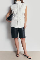 Cotton Sleeveless Utility Vest - White