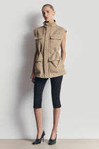 Cotton Sleeveless Utility Vest - Tan