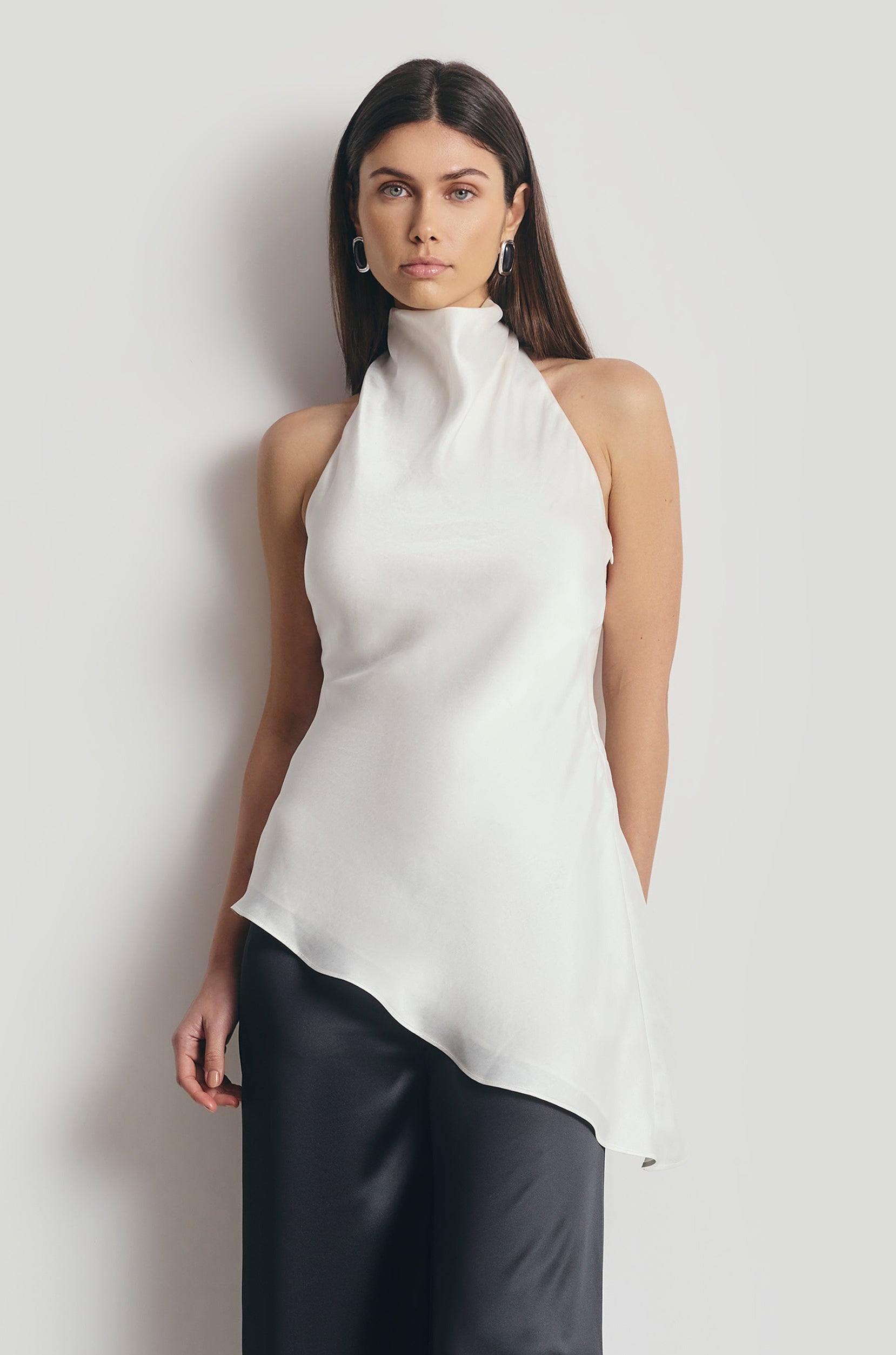 Cowl Neck Asymmetric Top - White