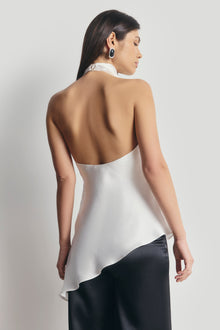 Cowl Neck Asymmetric Top - White