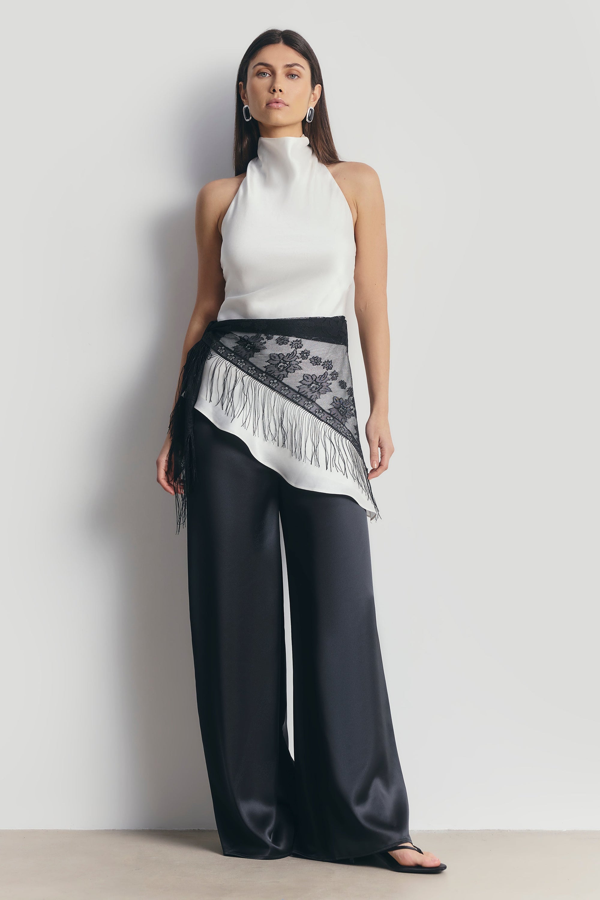 Lace Scarf with Fringing - Black