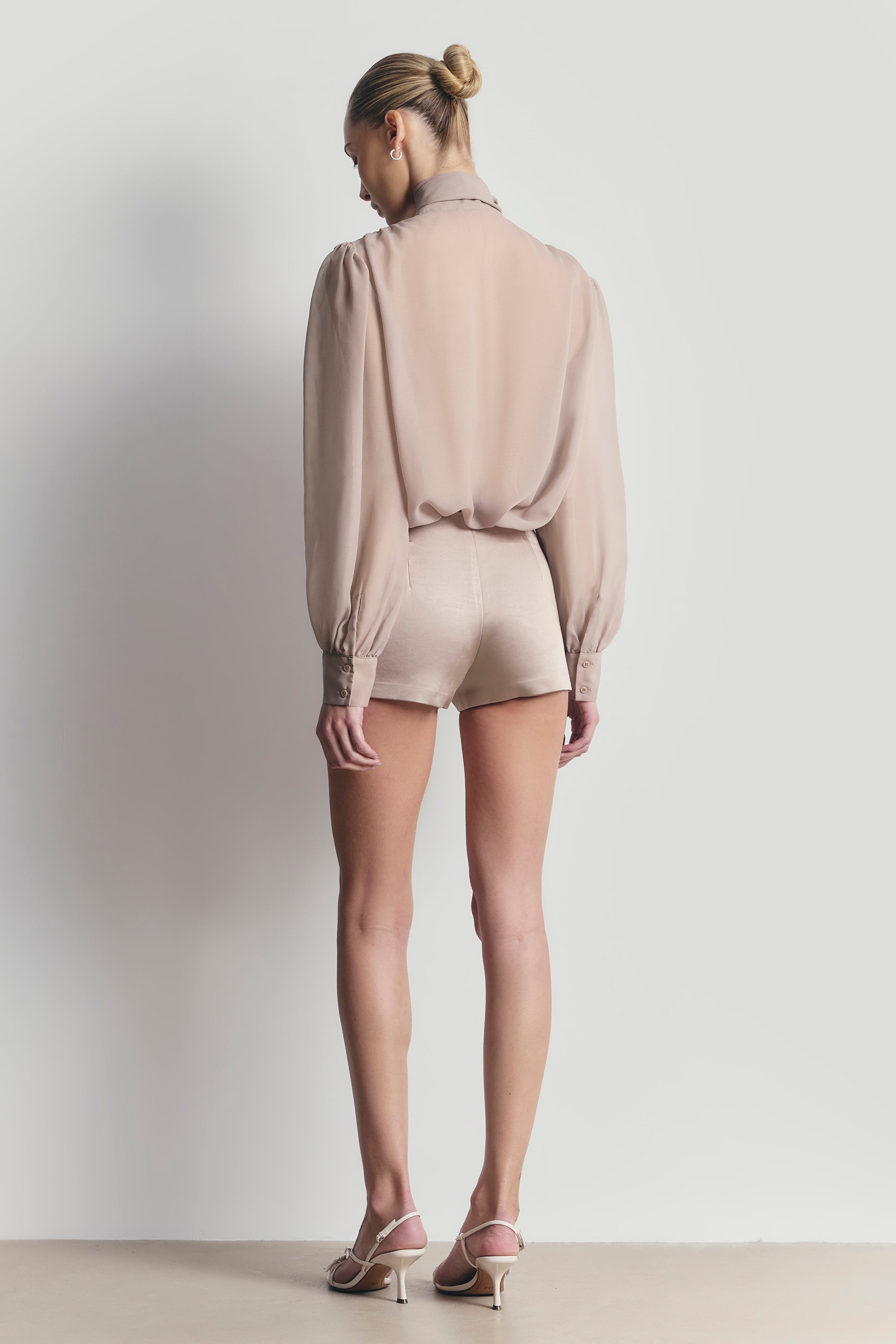 Sheer Chiffon Tie Neck Blouse - Mink