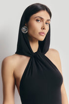 Hooded Halterneck Maxi Dress - Black