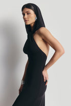 Hooded Halterneck Maxi Dress - Black