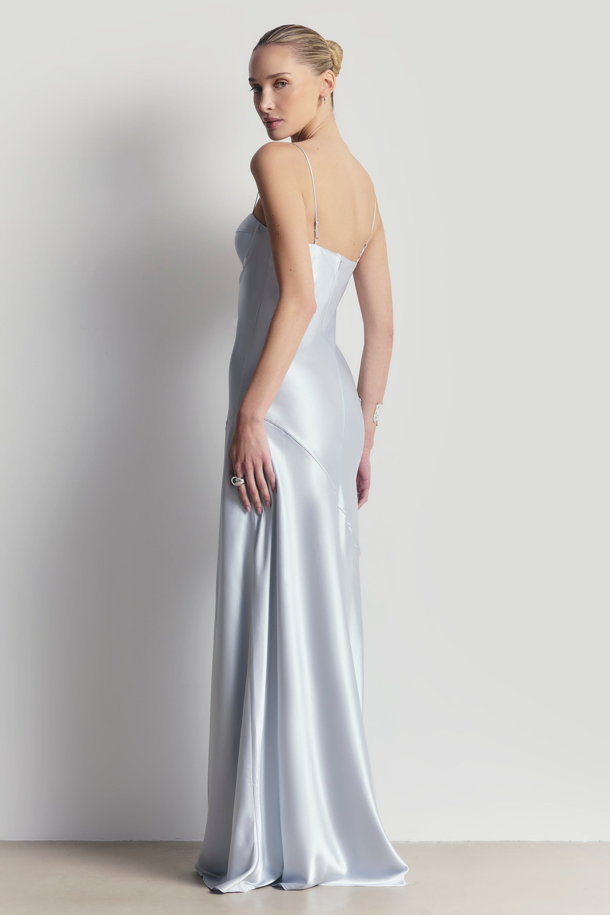 Satin Cup Detail Slip Dress - Frost