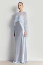 Sheer Chiffon Curved Hem Cape - Powder Blue