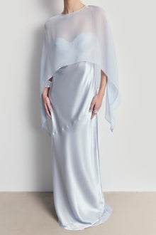 Sheer Chiffon Curved Hem Cape - Powder Blue