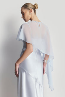 Sheer Chiffon Asymmetric Cape - Powder Blue