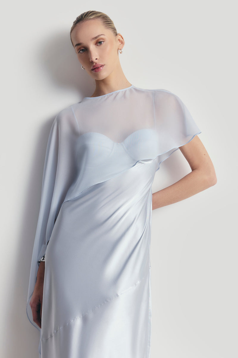 Sheer Chiffon Asymmetric Cape - Powder Blue