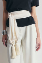 High Gloss Satin Tassel Shawl - Cream