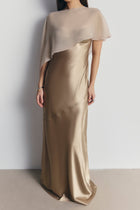 Sheer Chiffon Asymmetric Cape - Champagne
