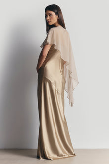 Sheer Chiffon Asymmetric Cape - Champagne