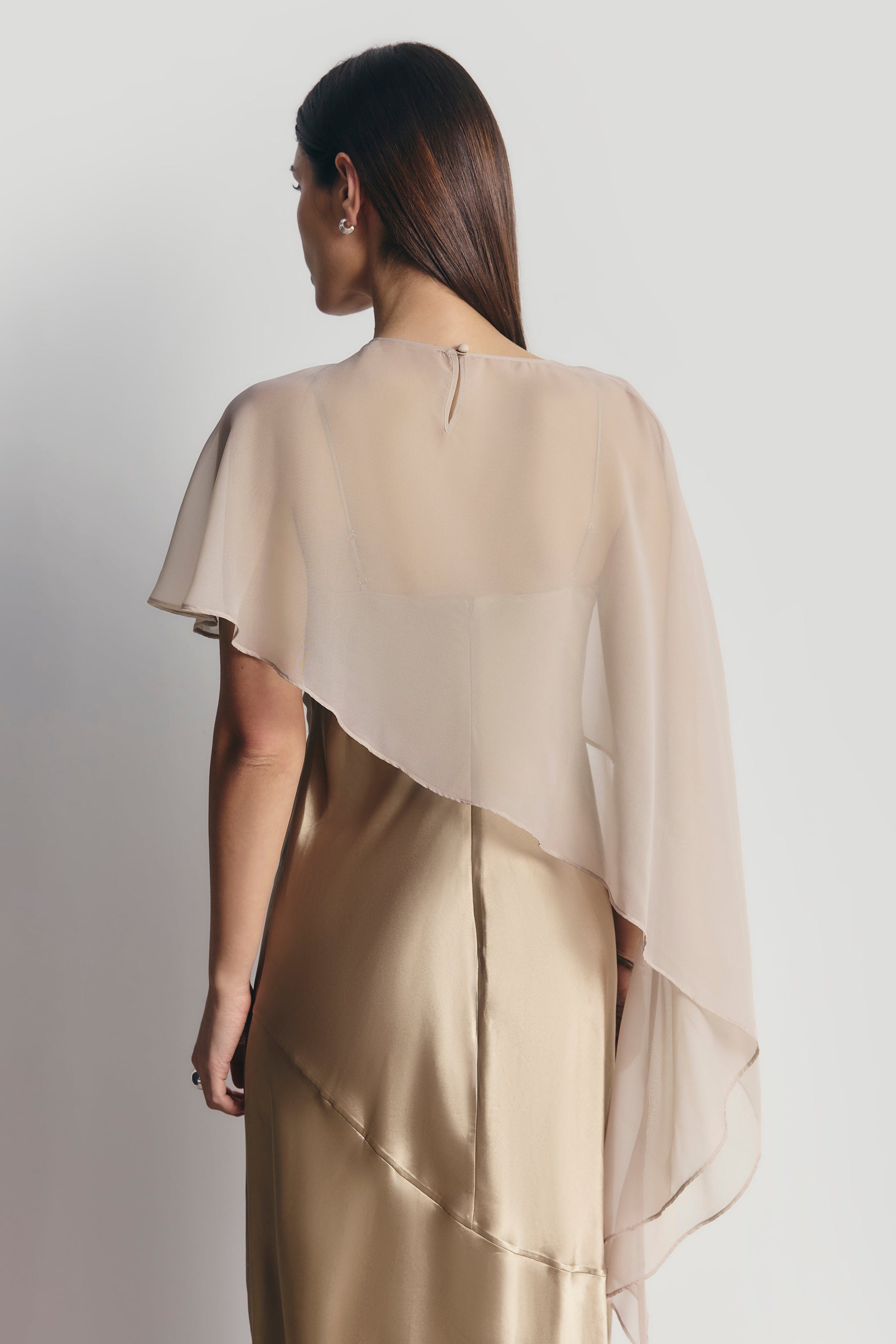 Sheer Chiffon Asymmetric Cape - Champagne