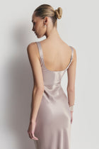 High Gloss Satin Cowl Neck Gown - Pebble