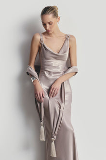 High Gloss Satin Tassel Shawl - Pebble
