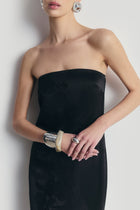 Satin Jacquard Strapless Maxi Dress - Black