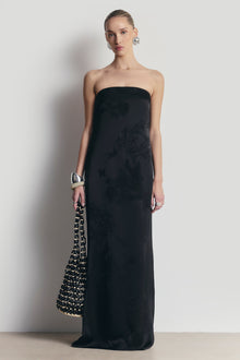 Satin Jacquard Strapless Maxi Dress - Black