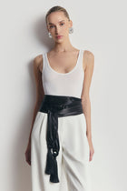 High Gloss Satin Tassel Shawl - Black