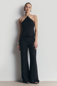 Cupro Jacquard Tailored Wide Leg Trousers - Charcoal