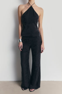 Cupro Jacquard Tailored Halterneck Top - Charcoal