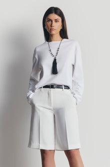 Satin Detail Longline Shorts - White