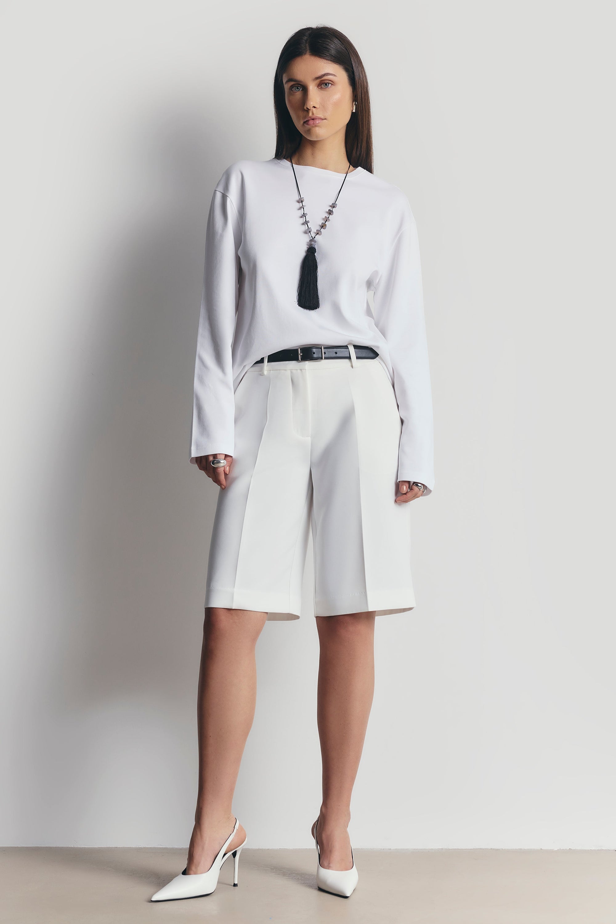 Satin Detail Longline Shorts - White