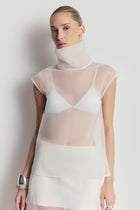 Sheer Organza Funnel Neck Blouse - Cream