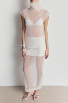 Sheer Organza Funnel Neck Blouse - Cream