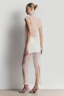 Sheer Organza Funnel Neck Blouse - Cream