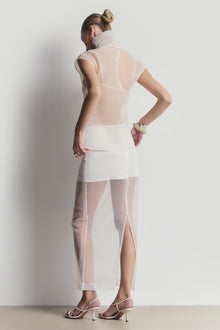 Sheer Organza Column Midi Skirt - Cream