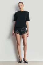 Satin Lace Detail Shorts - Black
