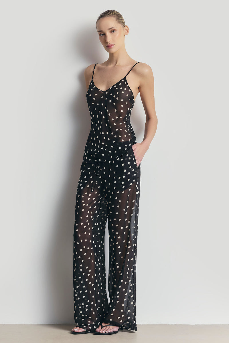 Chiffon Relaxed Wide Leg Trousers - Maxi Polka Dot