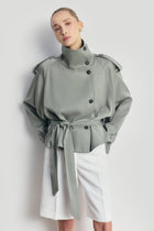 Cropped Funnel Neck Trench - Antique Sage