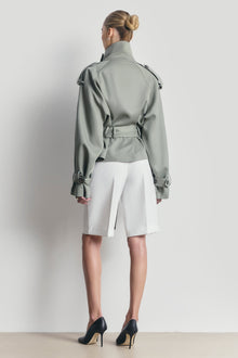 Cropped Funnel Neck Trench - Antique Sage