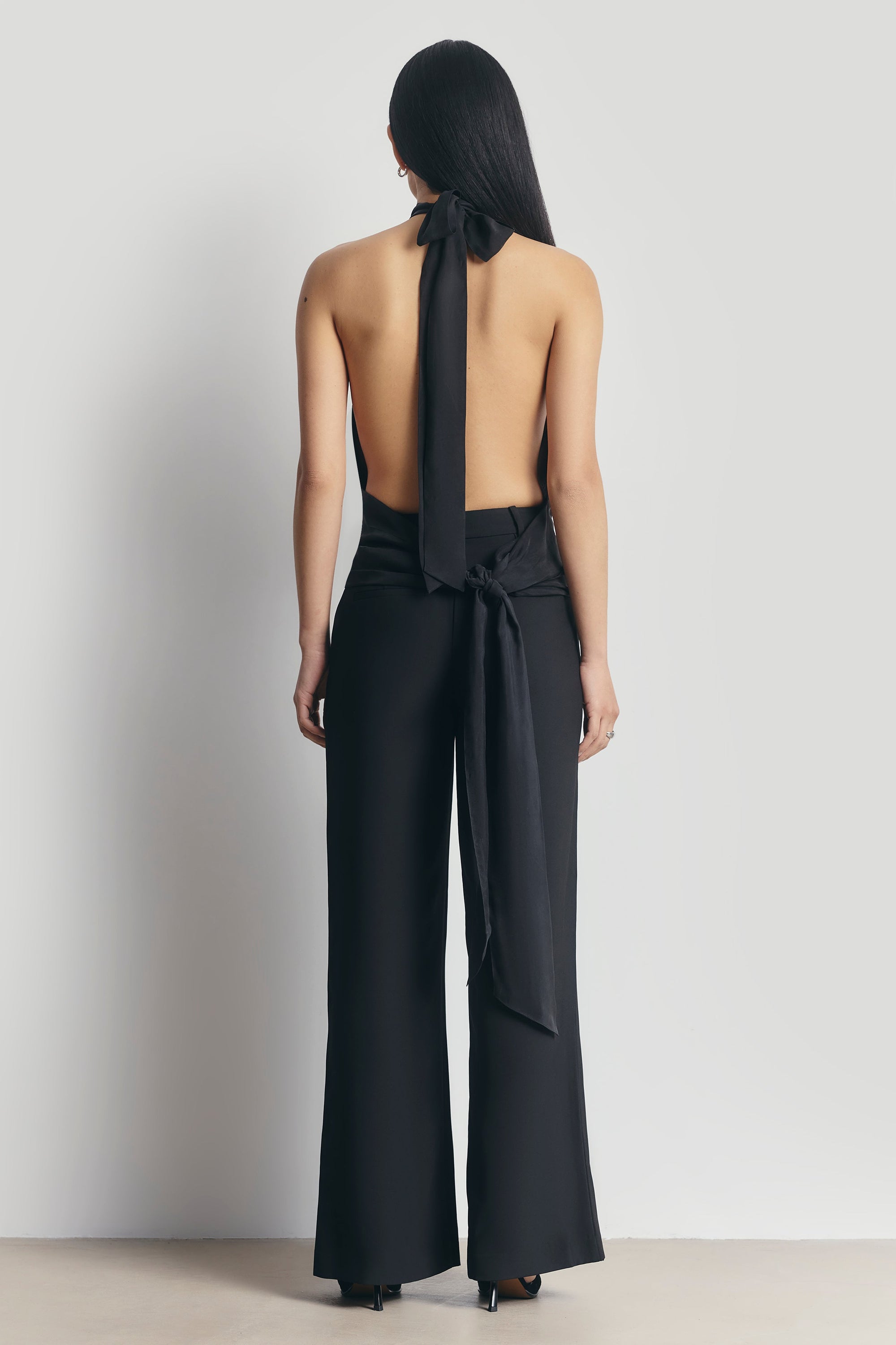 Cupro Backless Belted Halterneck Top - Black Cupro Backless Belted Halterneck Top - Black