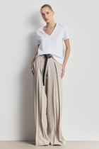 Box Pleat Tailored Wide Leg Trousers - Stone