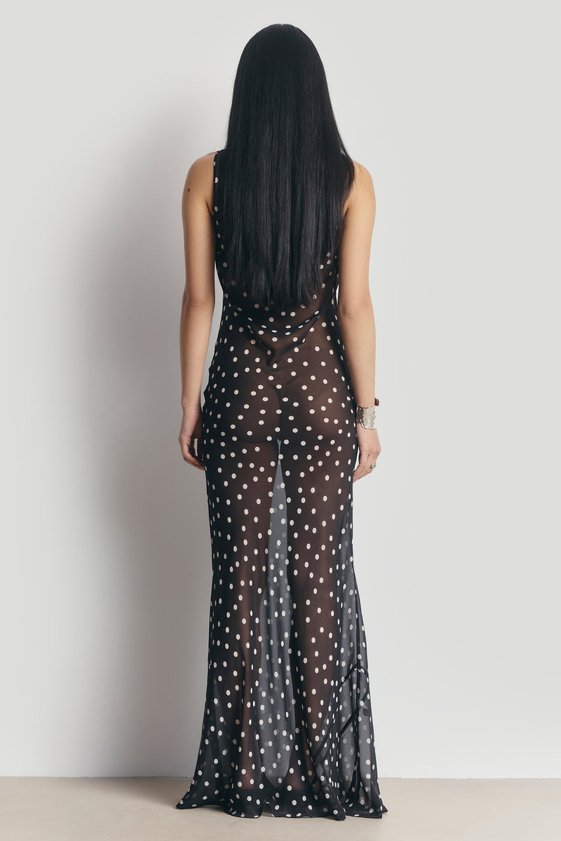 Chiffon Cowl Neck Gown - Maxi Polka Dot