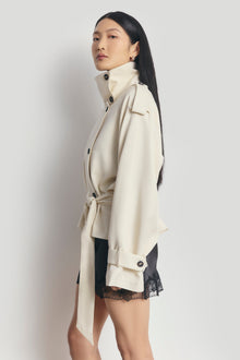 Cropped Funnel Neck Trench - Ecru
