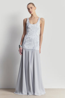Jacquard Corset Gown with Chiffon Skirt - Frost