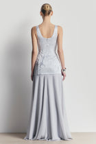 Jacquard Corset Gown with Chiffon Skirt - Frost