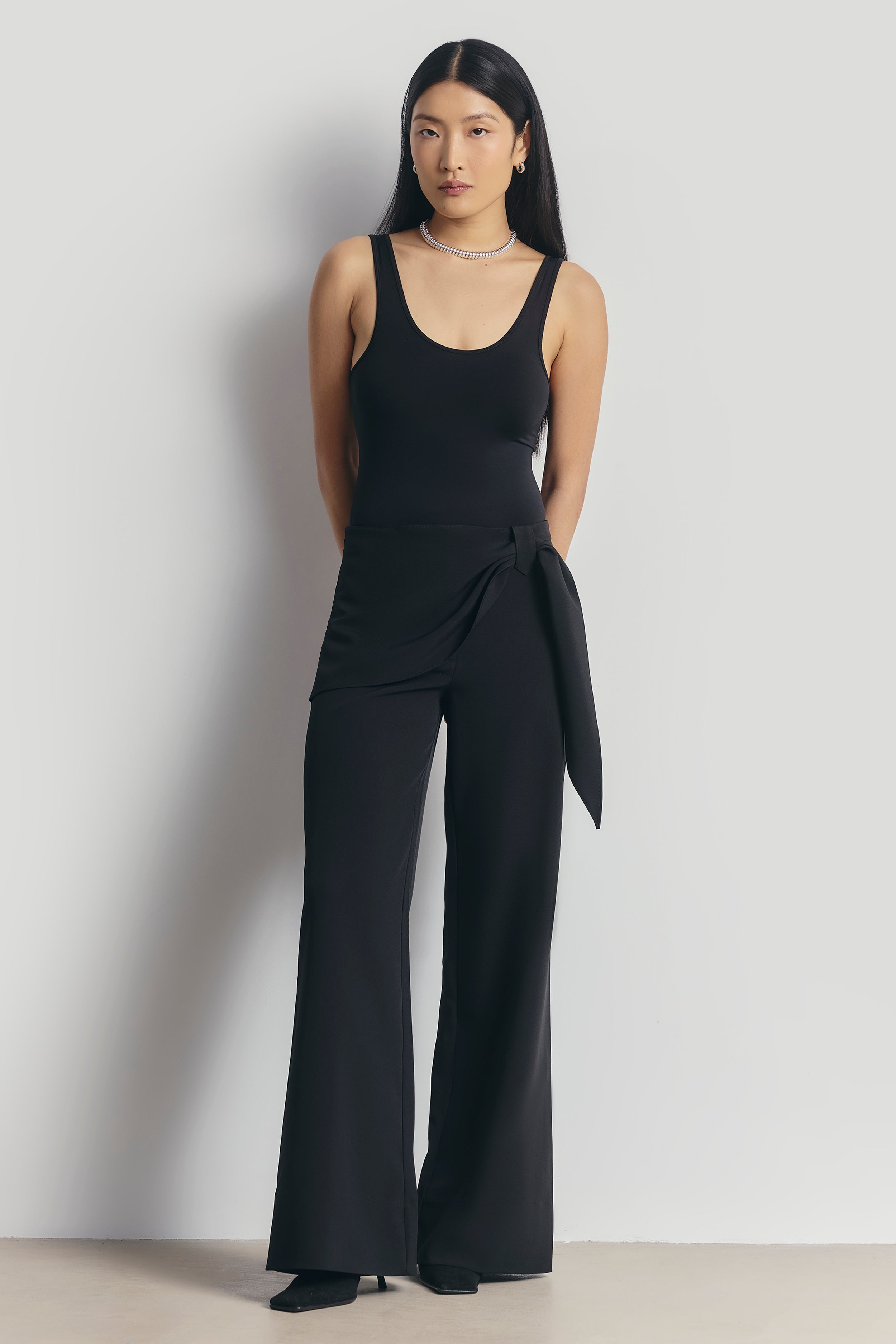 Tailored Draped Belt Trousers - Black