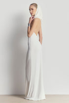 Hooded Halterneck Maxi Dress - White