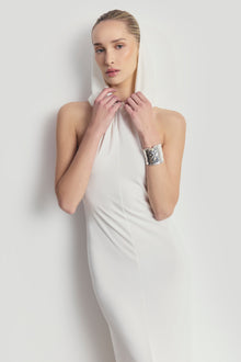 Hooded Halterneck Maxi Dress - White