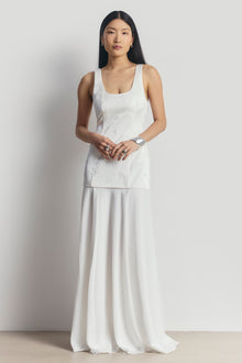 Jacquard Corset Gown with Chiffon Skirt - White