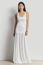 Jacquard Corset Gown with Chiffon Skirt - White