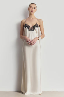 Satin Lace Detail Camisole Maxi Dress - Champagne/Black