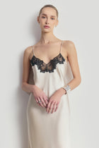 Satin Lace Detail Camisole Maxi Dress - Champagne/Black