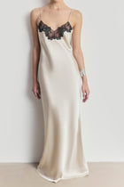 Satin Lace Detail Camisole Maxi Dress - Champagne/Black